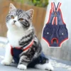 Adorable Denim Cat Diapers Washable Reusable Dog Diaper with Elastic Suspender 2 Adorable Denim Cat Diapers Washable Reusable Dog Diaper with Elastic Suspender 1