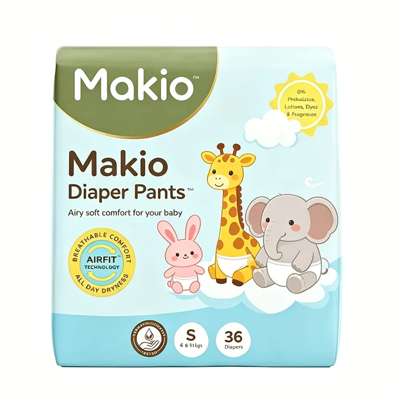 Custom-Packaging-Makio-Disposable-Baby-Pull-Up-Diaper-Pants-Hypoallergenic-Air-Fit-Breathable-Toddler-Training-Pants-Bulk-Supply Custom Packaging Makio Disposable Baby Pull Up Diaper Pants Hypoallergenic Air Fit Breathable Toddler Training Pants Bulk Supply
