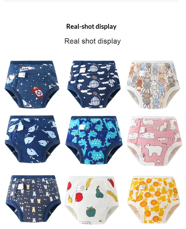 FLYISH-DIRECT-6-Pack-100-Cotton-Reusable-Potty-Training-Pants-with-3D-Leak-Prevention-for-Babies-Boys-Girls-Animal-Car-Design FLYISH DIRECT 6 Pack 100 Cotton Reusable Potty Training Pants with 3D Leak Prevention for Babies Boys Girls Animal Car Design