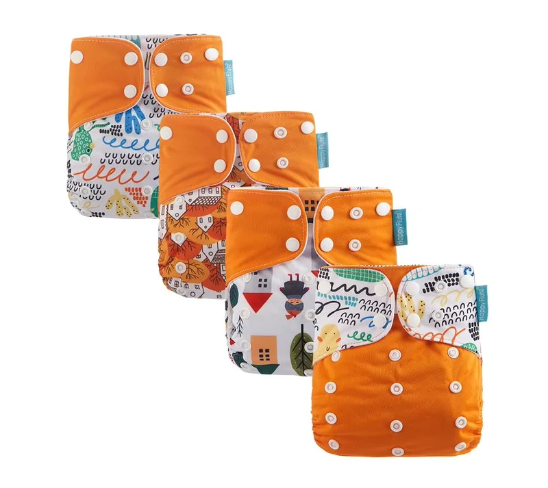 Happy-Flute-Reusable-Baby-Diapers-Waterproof-Cloth-Nappies-with-Suede-Cloth-Inner-Pocket-Printed-Design-Washable-Customizable Happy Flute Reusable Baby Diapers Waterproof Cloth Nappies with Suede Cloth Inner Pocket Printed Design Washable Customizable