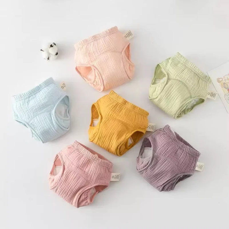 Solid-Breathable-Soft-Cotton-Muslin-Baby-Toilet-Training-Pants-with-Double-Leg-Gussets-Leak-proof-Toddler-Underwear Solid Breathable Soft Cotton Muslin Baby Toilet Training Pants with Double Leg Gussets Leak proof Toddler Underwear
